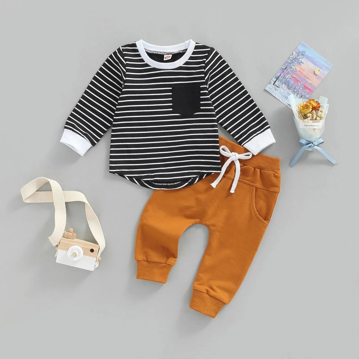 Kids Striped Round Neck Long Sleeve T-Shirt Set