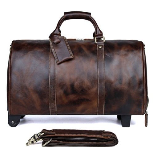 Large Capacity Cowhide Trolley Travel Bag - Enfance-Heureuse