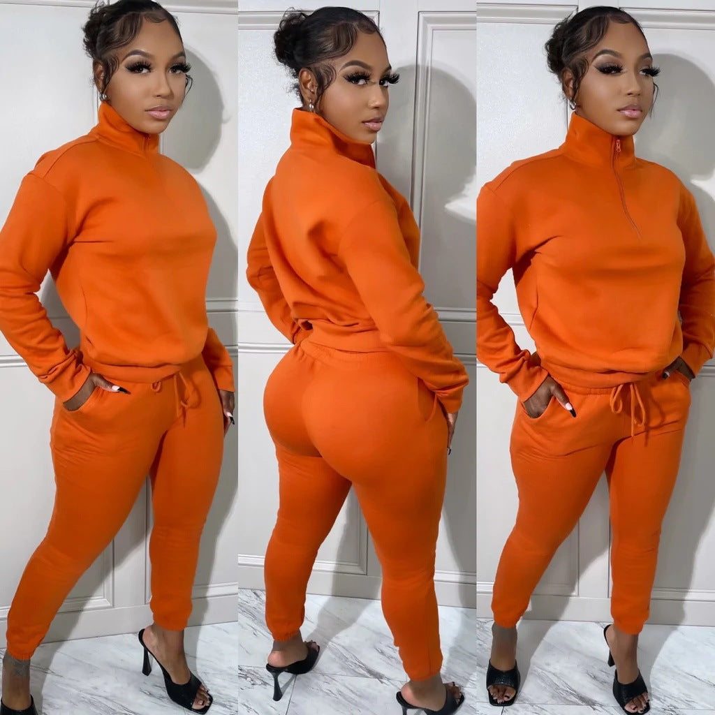 European And American Women's Fashion Sports Zipper Plush Suit - Enfance-Heureuse