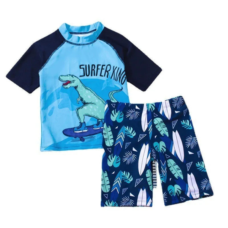 Boys' Two-piece Dinosaur Swimsuit For Middle And Big Children Sunscreen Swimwear