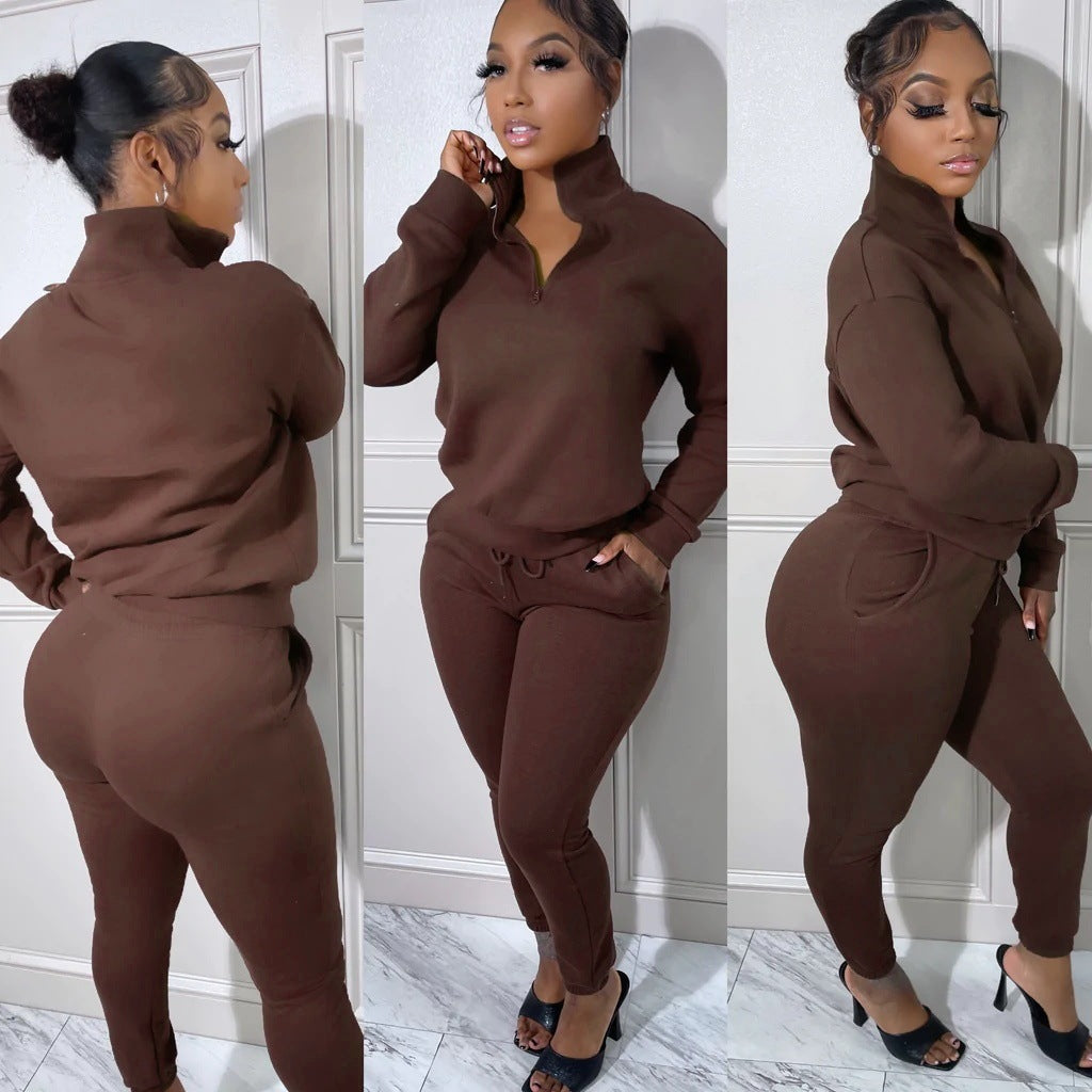 European And American Women's Fashion Sports Zipper Plush Suit - Enfance-Heureuse