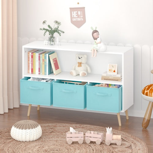 Fiberboard Children's Bookshelf With Foldable Fabric Drawers - Enfance-Heureuse