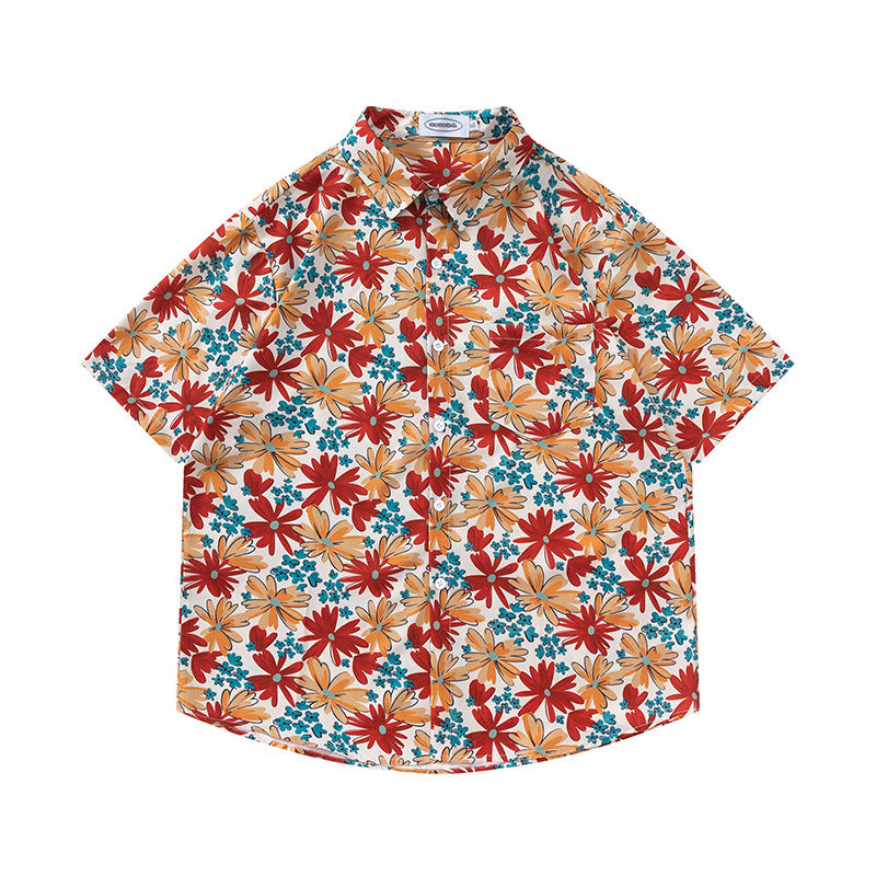 Retro Printed Shirt Short Sleeve Loose Design