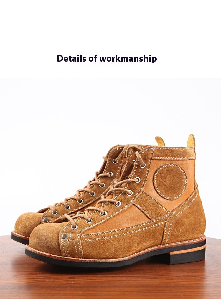 Leather Stitching Paratrooper Work Ankle Boots - Enfance-Heureuse
