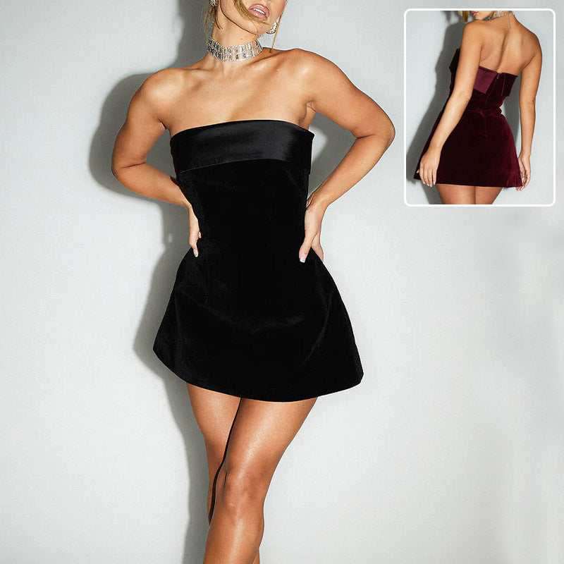 Ins Slim Tube-top Dress Fashion Zipper A-line Short Dresses Party Evening Clothing For Women - Enfance-Heureuse