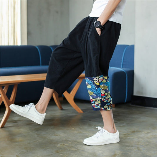 Sinicism Shop Mens Cotton Linen Harem Pants Male Casual Red Bottom Calf-Length Pants Man Summer Harajuku Baggy Loose Pants