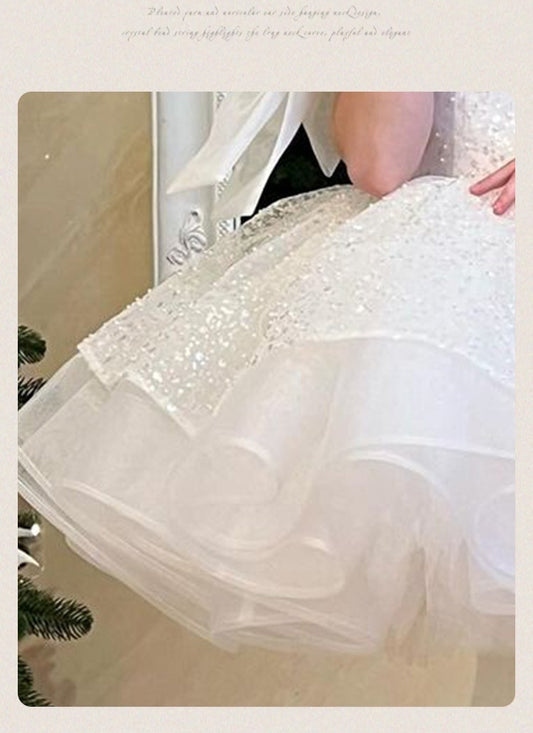 Girls' White Birthday Party Formal Dress Skirt - Enfance-Heureuse