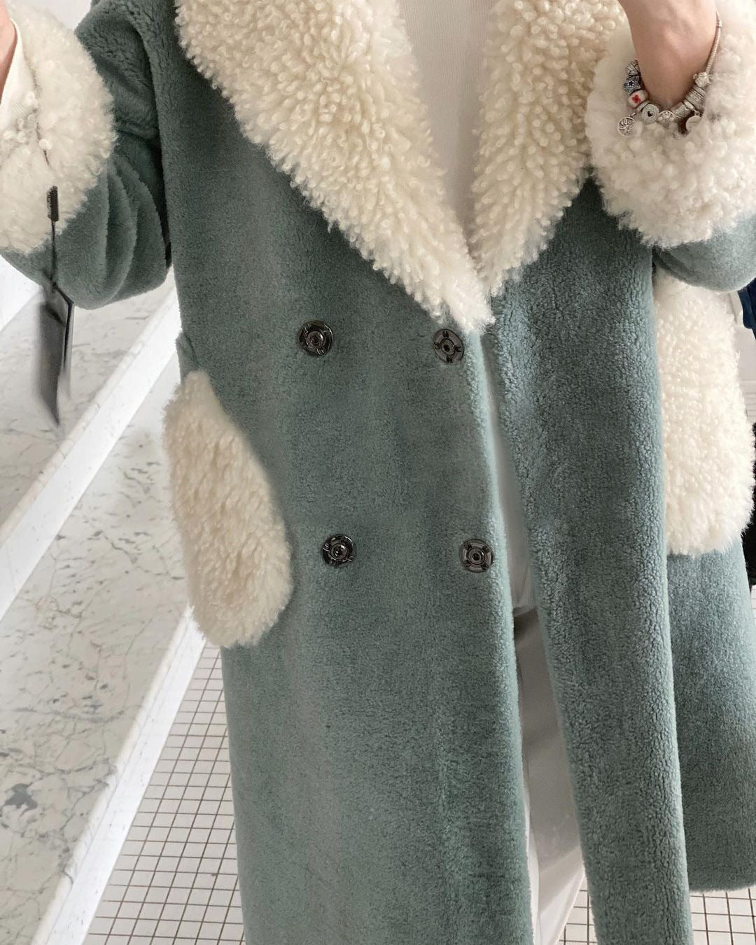 Lamb Wool Long Lapel Pocket Jacket Simple Women's Clothing - Enfance-Heureuse