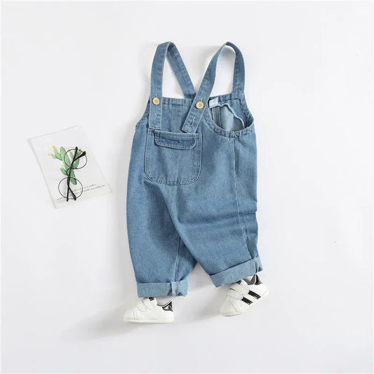 Boys and girls baby denim suspenders trousers