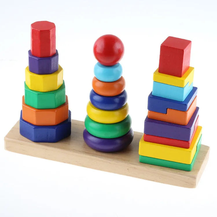 Three pillar intelligence tower wooden educational toy