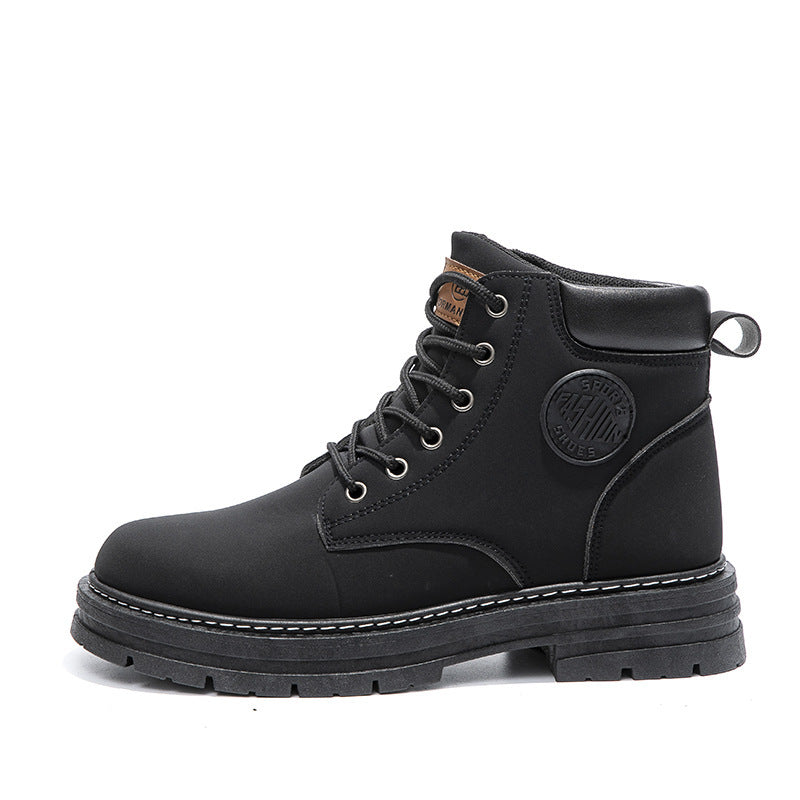Mens Winter Boots Chunky Mid Heel Shoes Fashion Ankle Boots - Enfance-Heureuse