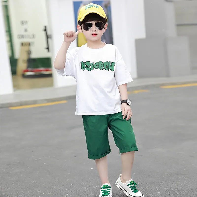 Children's Short-sleeved Cotton Thin Two-piece Suit