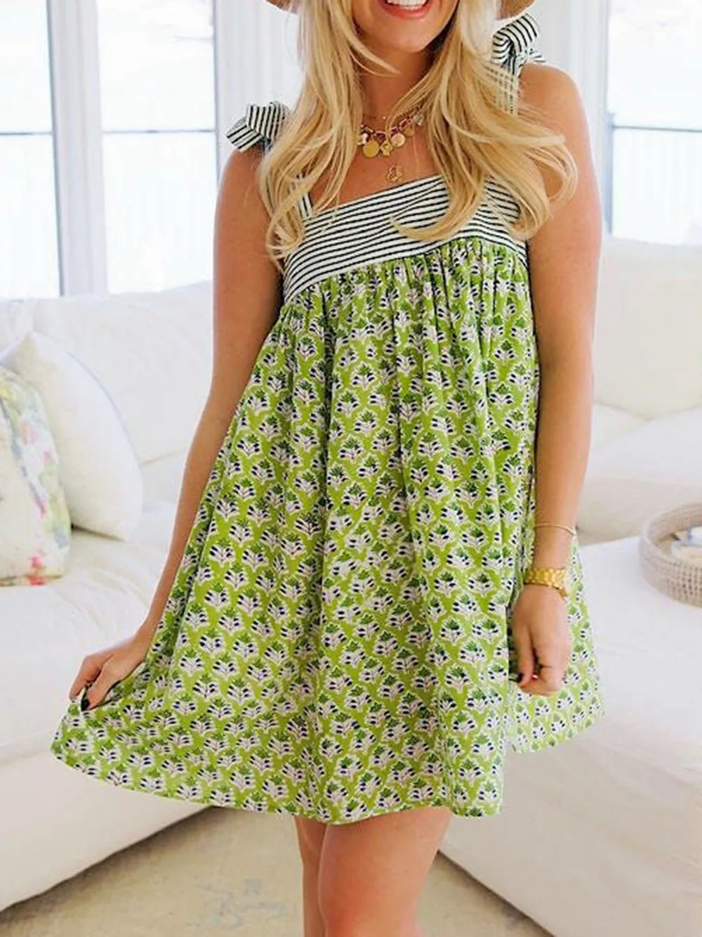 Printed Tie Shoulder Mini Cami Dress - Enfance-Heureuse