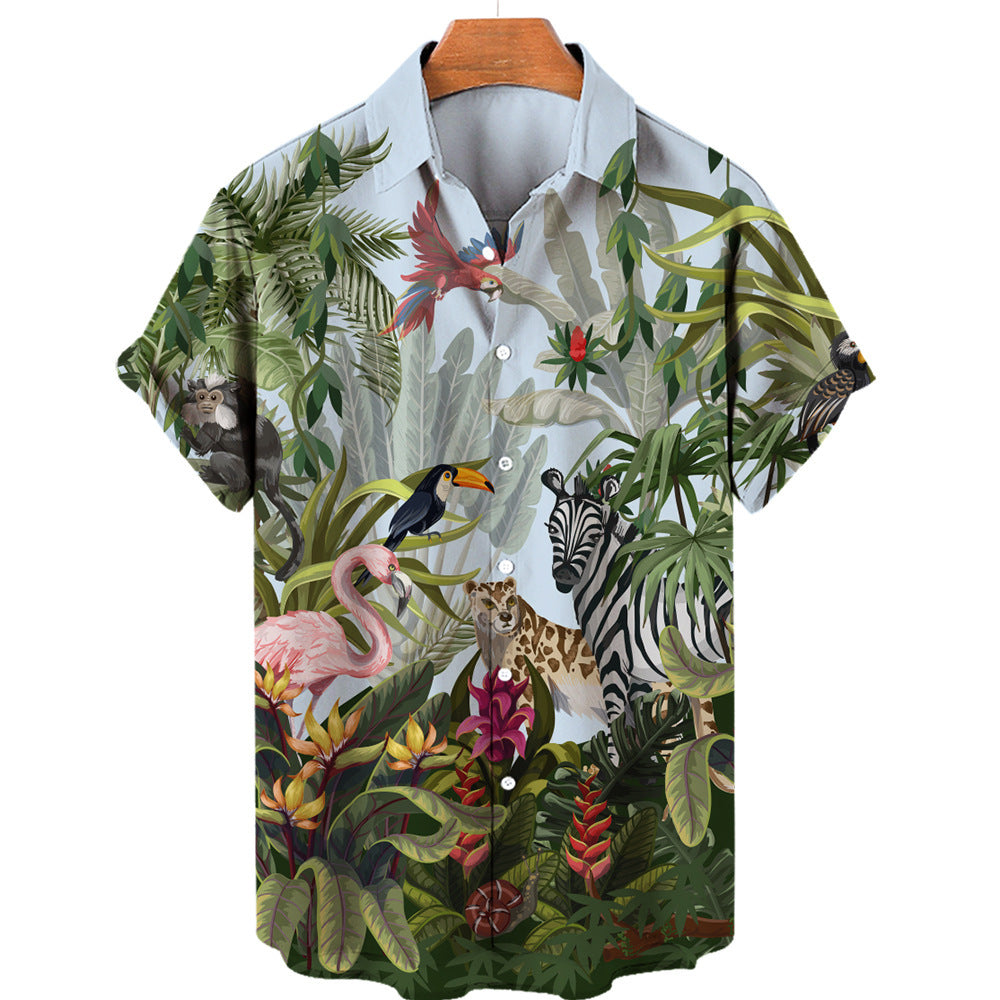 Men's 3D Digital Printing Tropical Forest Animal Hawaiian Shirt