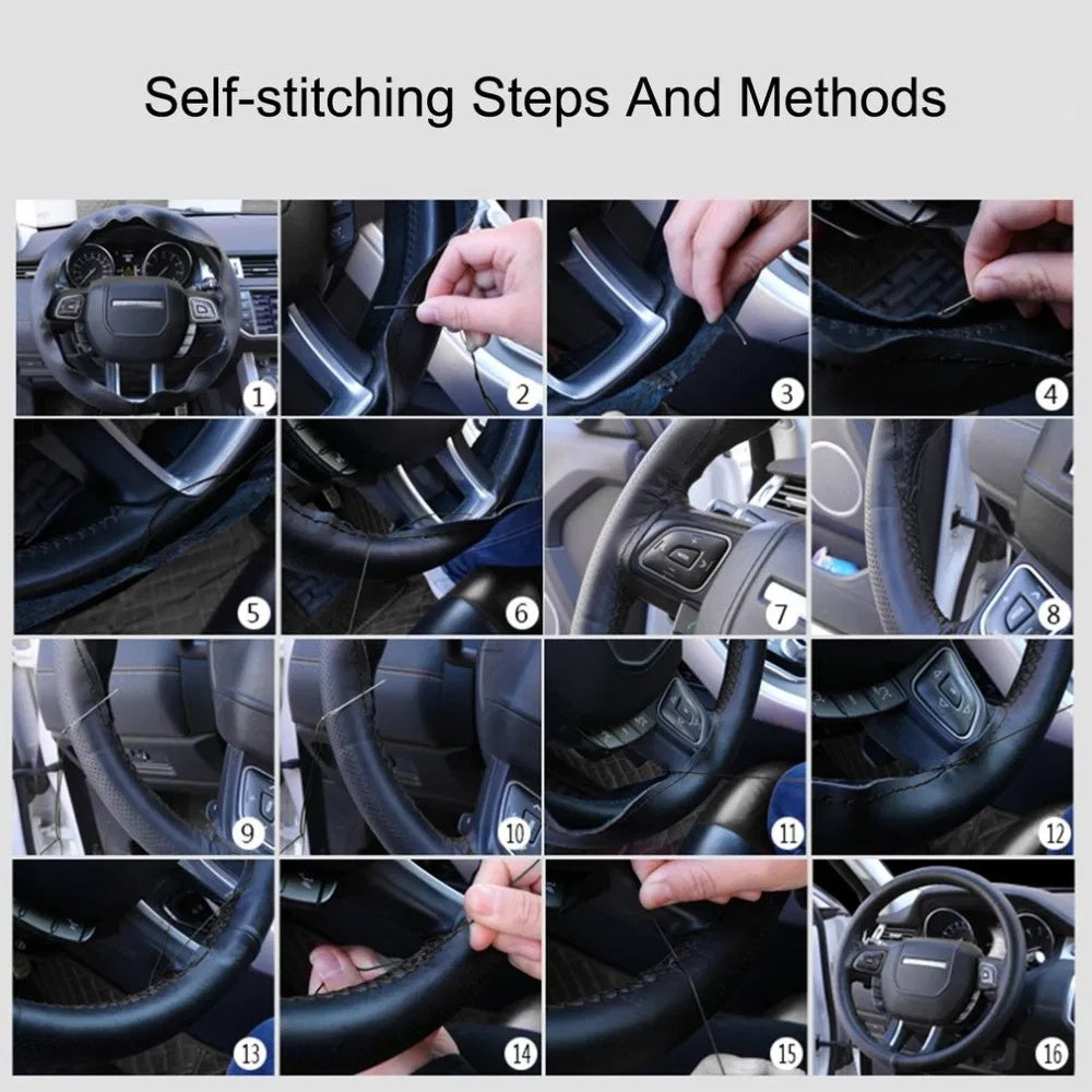 Genuine Leather DIY Car Steering Wheel Cover Anti-slip For Cm Black US - Enfance-Heureuse