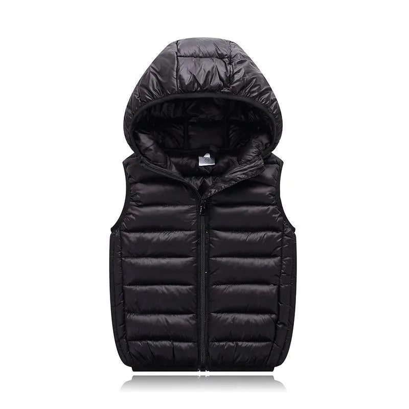 Children's Down Cotton Hooded Thermal Vest Solid Color