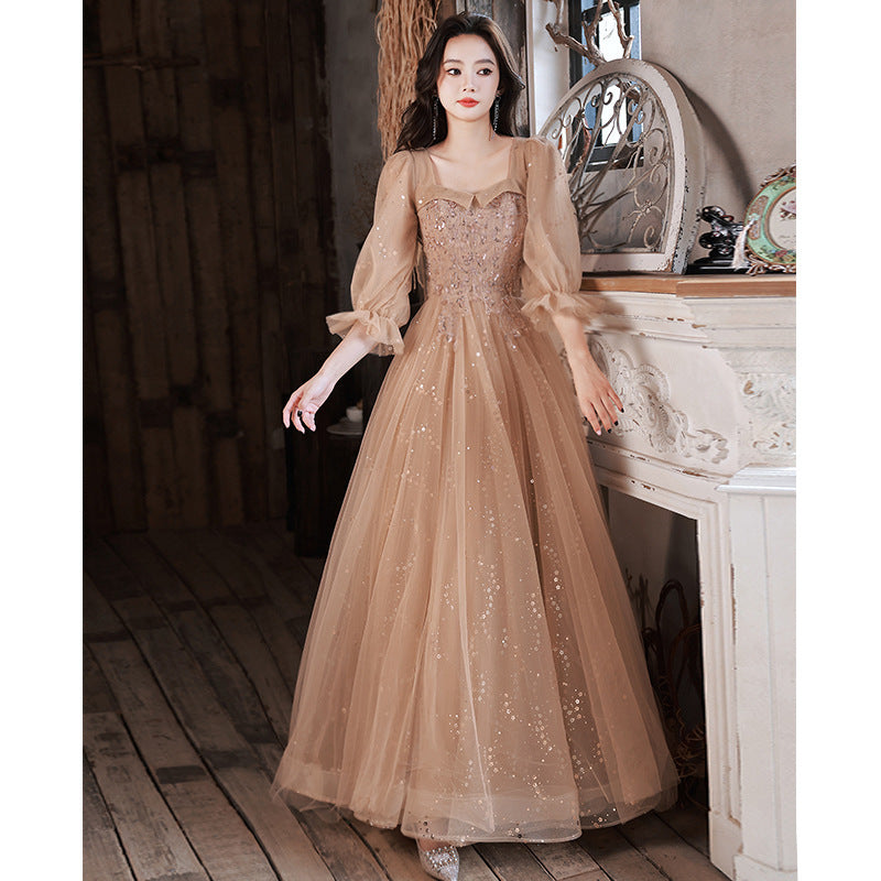 Evening Dress Host Banquet Maid Of Honor Long Sleeves - Enfance-Heureuse