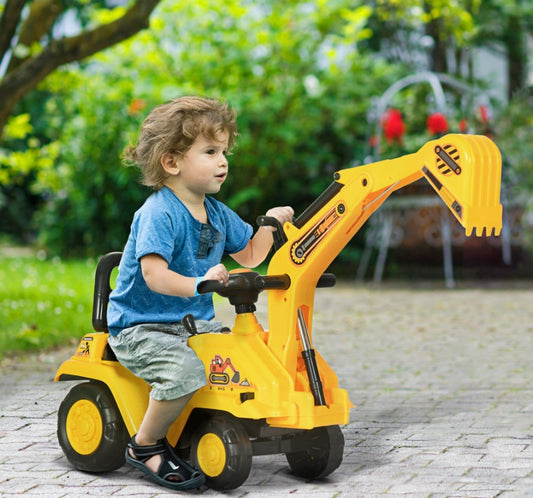 3-in-1 Ride On Excavator Digger Scooter & Pulling Cart, Construction Pretend Play Toy For Kids - Enfance-Heureuse