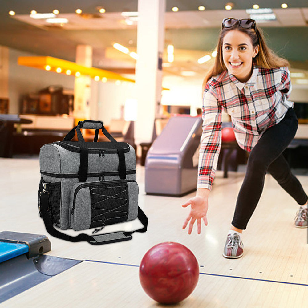 Bowling Bag for 2 Balls Portable Bowling Tote Bag with Padded Ball Holder for Double Ball and Pair of Bowling Shoes up to Mens 16