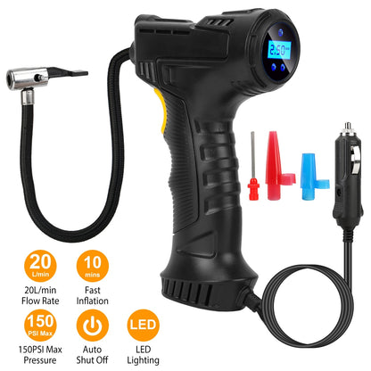 Portable Car Tire Inflator DC 12V Digital Car Air Compressor Electric Air Inflator With LED Light 150PSI - Enfance-Heureuse