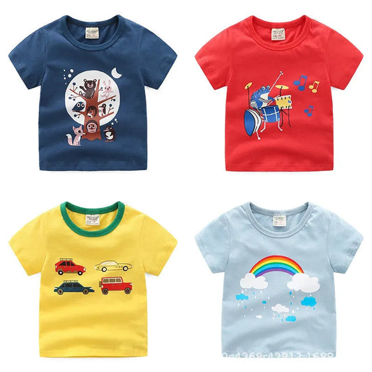 Children's summer cartoon print T-shirt - Enfance-Heureuse
