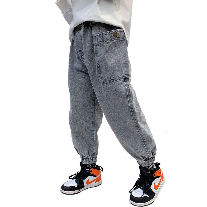 Boys' Big Pocket Jeans Big Children's Autumn Casual Pants Children's Spring And Autumn Trousers