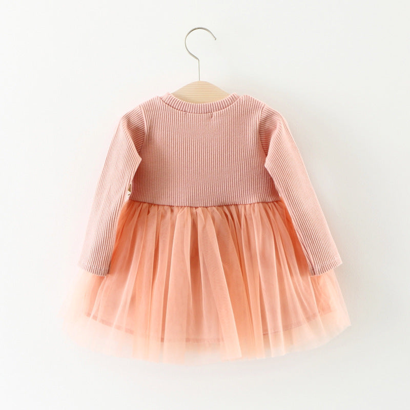 A031 nuevos fabricantes de otoño que venden falda de bebé vestido de princesa de manga larga con flores en la cintura para niños