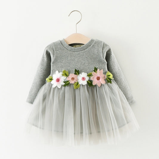 A031 new fall manufacturers selling children waist flowers long sleeved dress princess dress baby skirt - Enfance-Heureuse