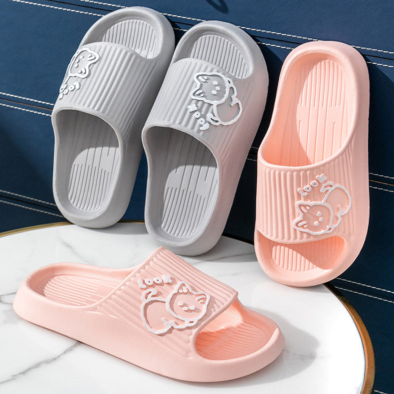 Cute Cat Slippers Summer Women Home Shoes Bath Thick Platform Non-Slip Slides Indoor Outdoor - Enfance-Heureuse