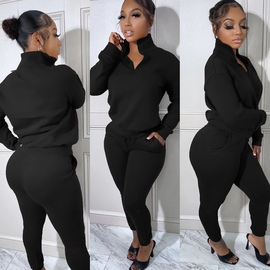 European And American Women's Fashion Sports Zipper Plush Suit - Enfance-Heureuse