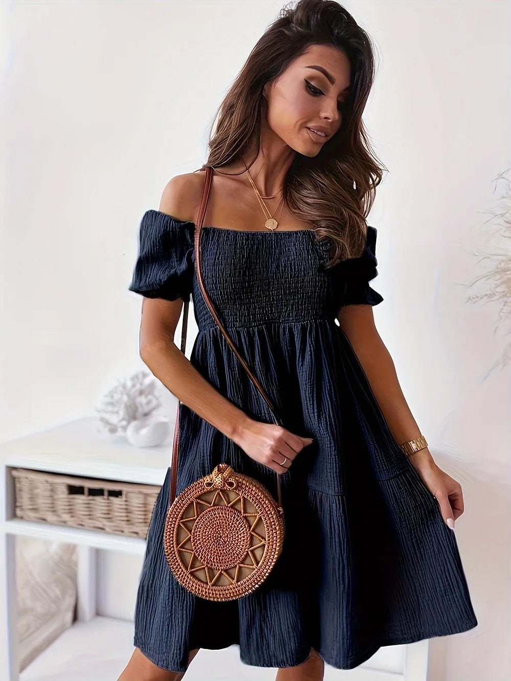 Full Size Ruffled Off-Shoulder Short Sleeve Dress - Enfance-Heureuse