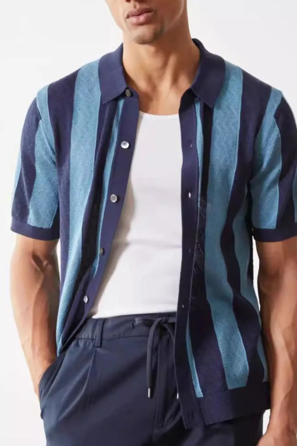 Men's Plus Size Striped Button Down Short Sleeve Shirt - Enfance-Heureuse