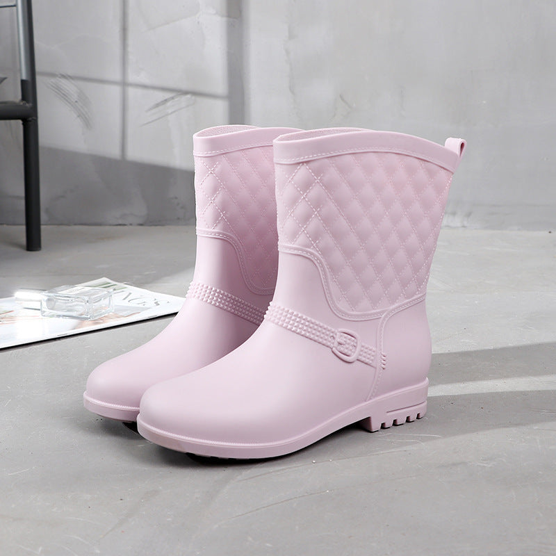 Rain Boots Women's Fashion Style Outer Wear Mid-tube Water Shoes