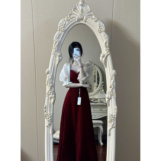 Small Plus Size Wine Red Puff Sleeve Princess High-grade Evening Dress - Enfance-Heureuse