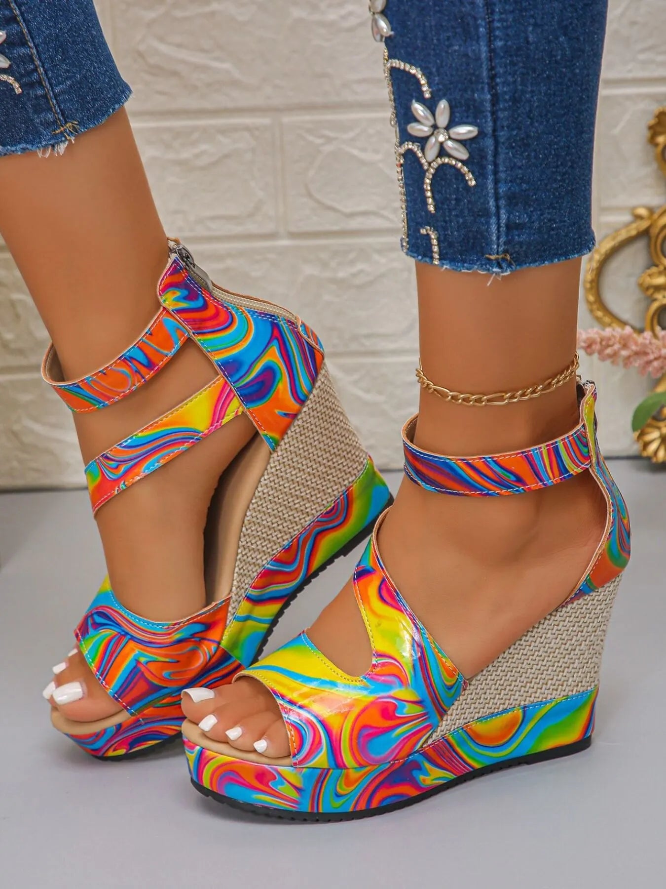 Platform Wedge Sandals with Ankle Strap - Enfance-Heureuse