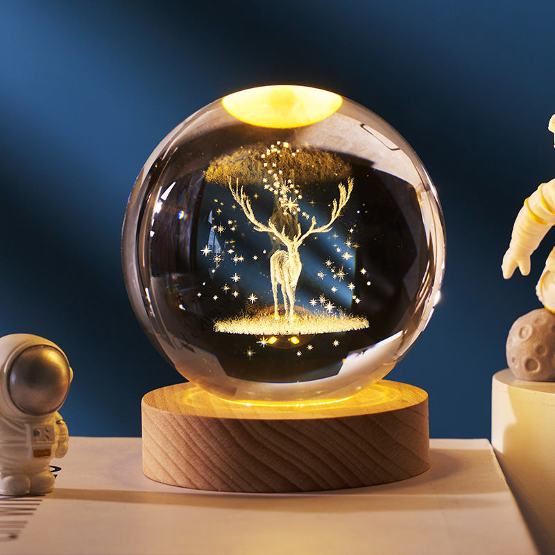 Luminous Starry Sky And Planets Moon Moon Crystal Ball Small Night Lamp Projection Ambience Light Creative Gift New Strange Gift - Enfance-Heureuse