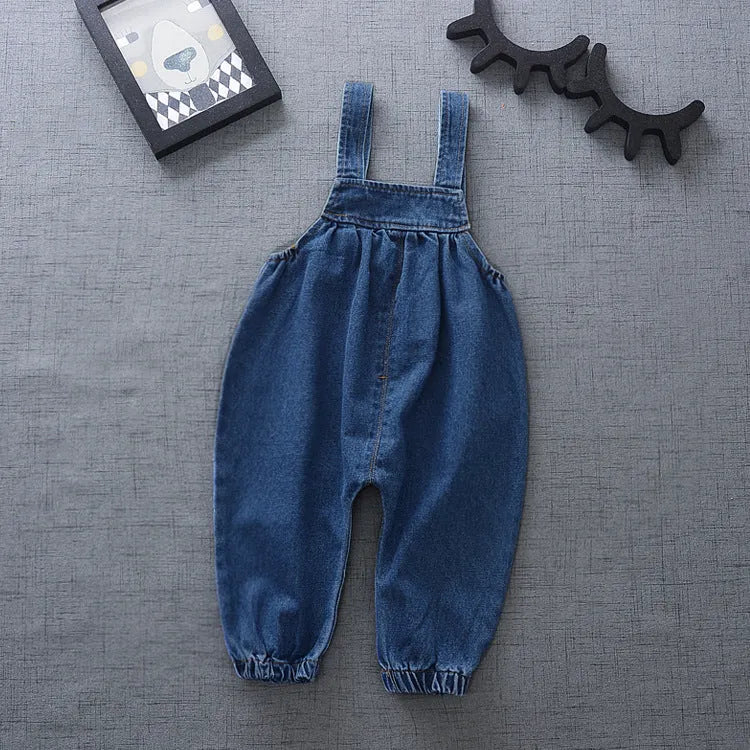 Boys and girls baby denim suspenders trousers