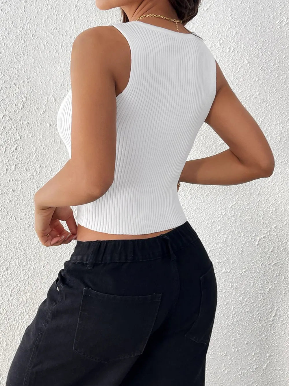 Perfee Bow Front Round Neck Tank - Enfance-Heureuse