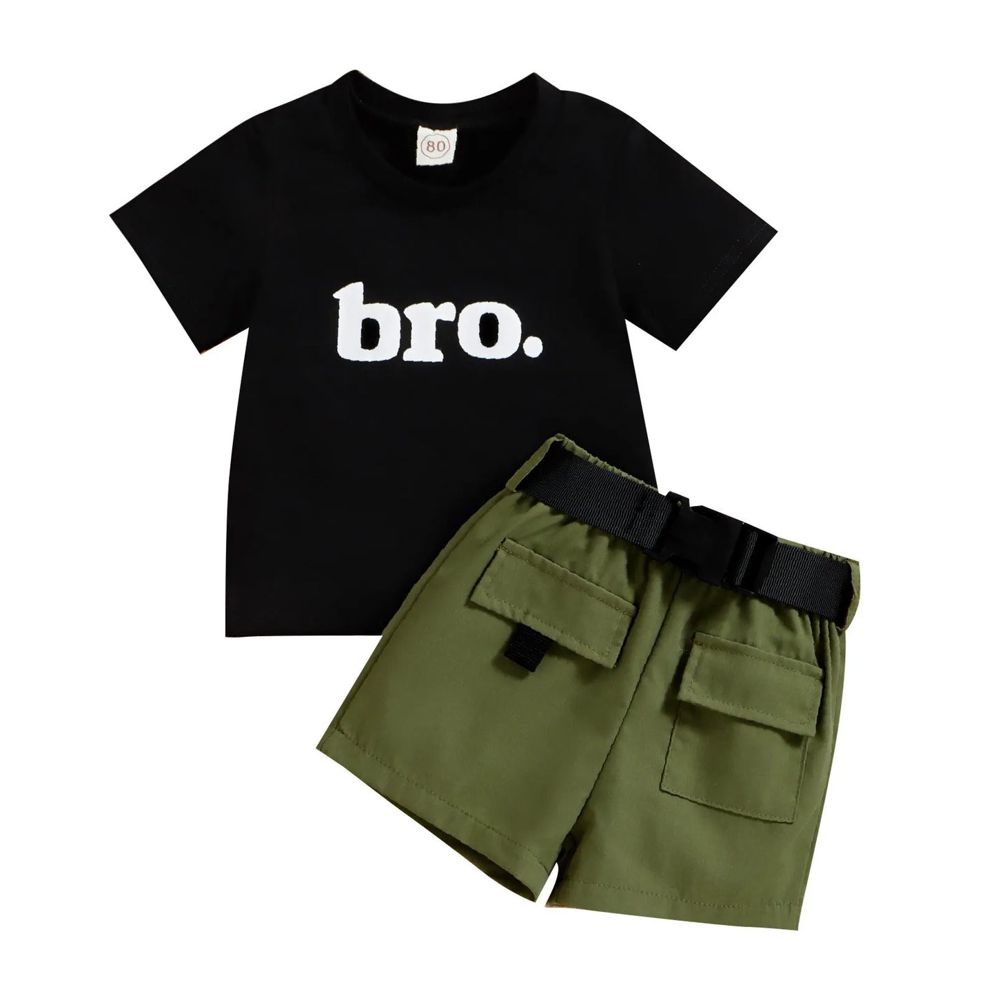 Round Neck Letter Short Sleeve Top Cargo Boys Suit