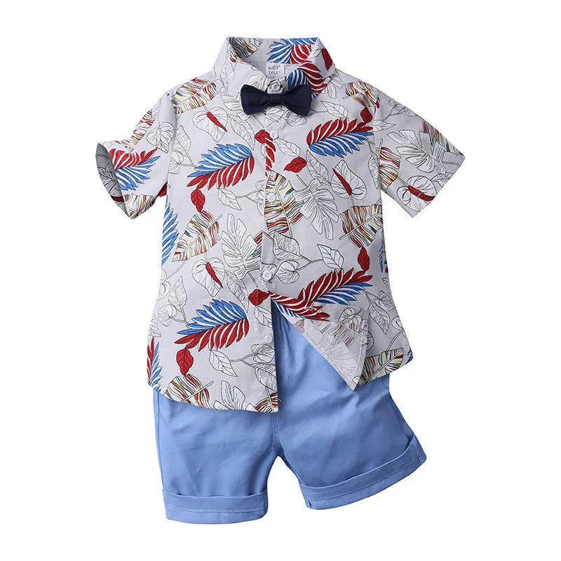 Two-piece boy short sleeve printed shirt