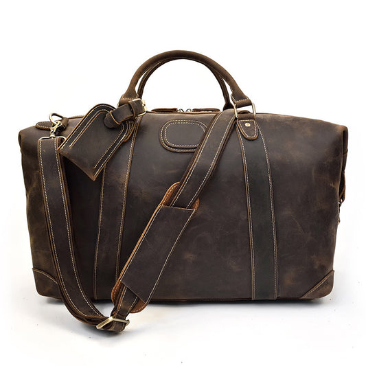 Crazy horse leather large capacity luggage bag - Enfance-Heureuse