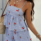 Floral Gingham Print Cami and Shorts Two-Piece Set - Enfance-Heureuse