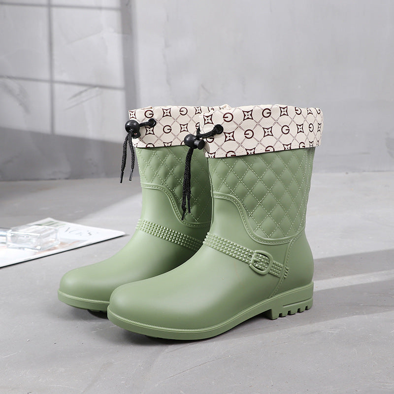 Rain Boots Women's Fashion Style Outer Wear Mid-tube Water Shoes