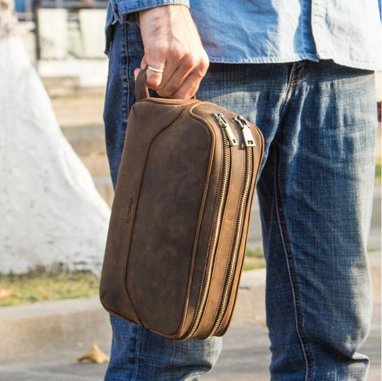 Men's Genuine Leather Vintage First Layer Leather Clutch - Enfance-Heureuse
