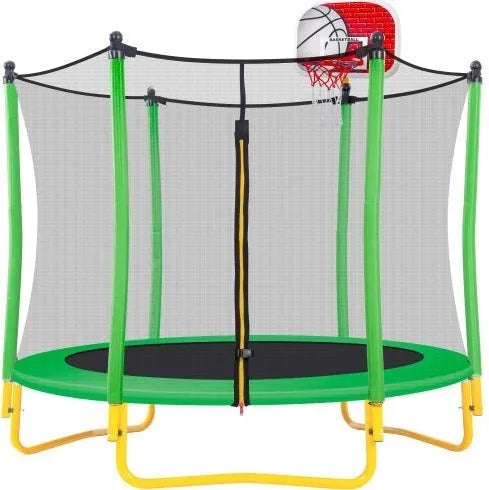 5.5FT Trampoline For Kids - 65 Outdoor & Indoor Mini Toddler Trampoline With Enclosure, Basketball Hoop And Ball Included - Enfance - Heureuse