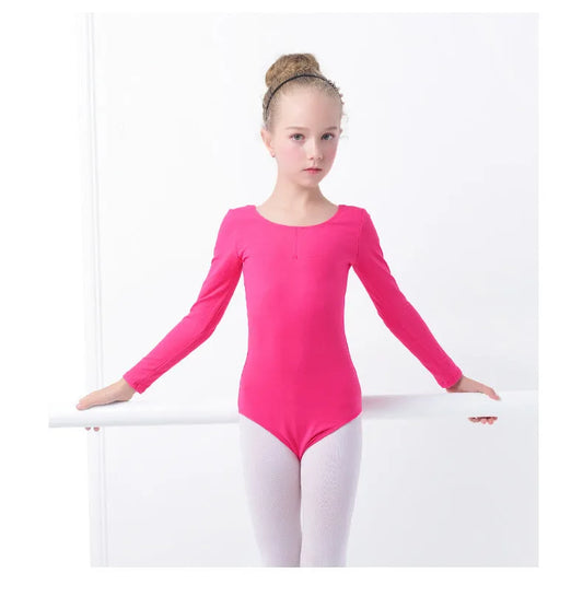 Girls' Solid Color One-piece Long-sleeved Dance Costume