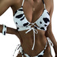 European And American Cow Print Halter Neck Lace-up Swimsuit - Enfance-Heureuse