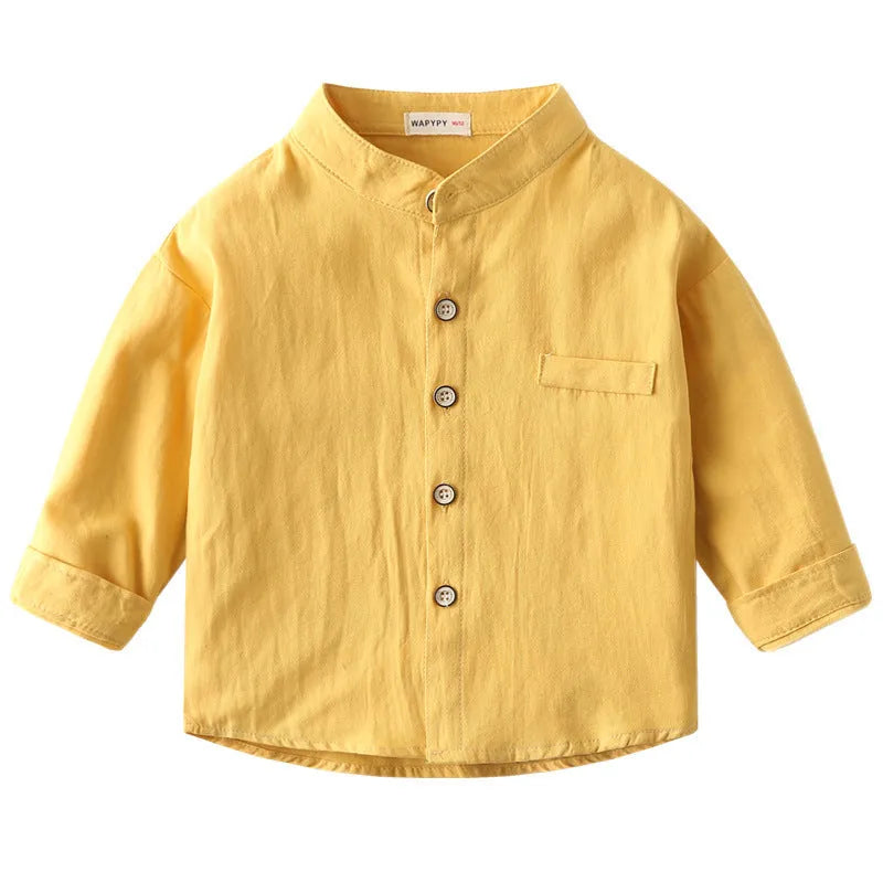 Boys stand collar solid color shirt