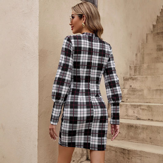 Fashion Lantern Sleeve Printed Tight Dress