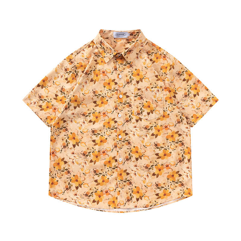 Retro Printed Shirt Short Sleeve Loose Design